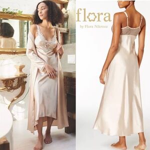 Flora by Flora Nikrooz Stella Satin Venise Trim Negligee Midi Nightgown Medium